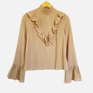 NWT Endless Rose Ruffle Embroidered Blouse Beige Size Small